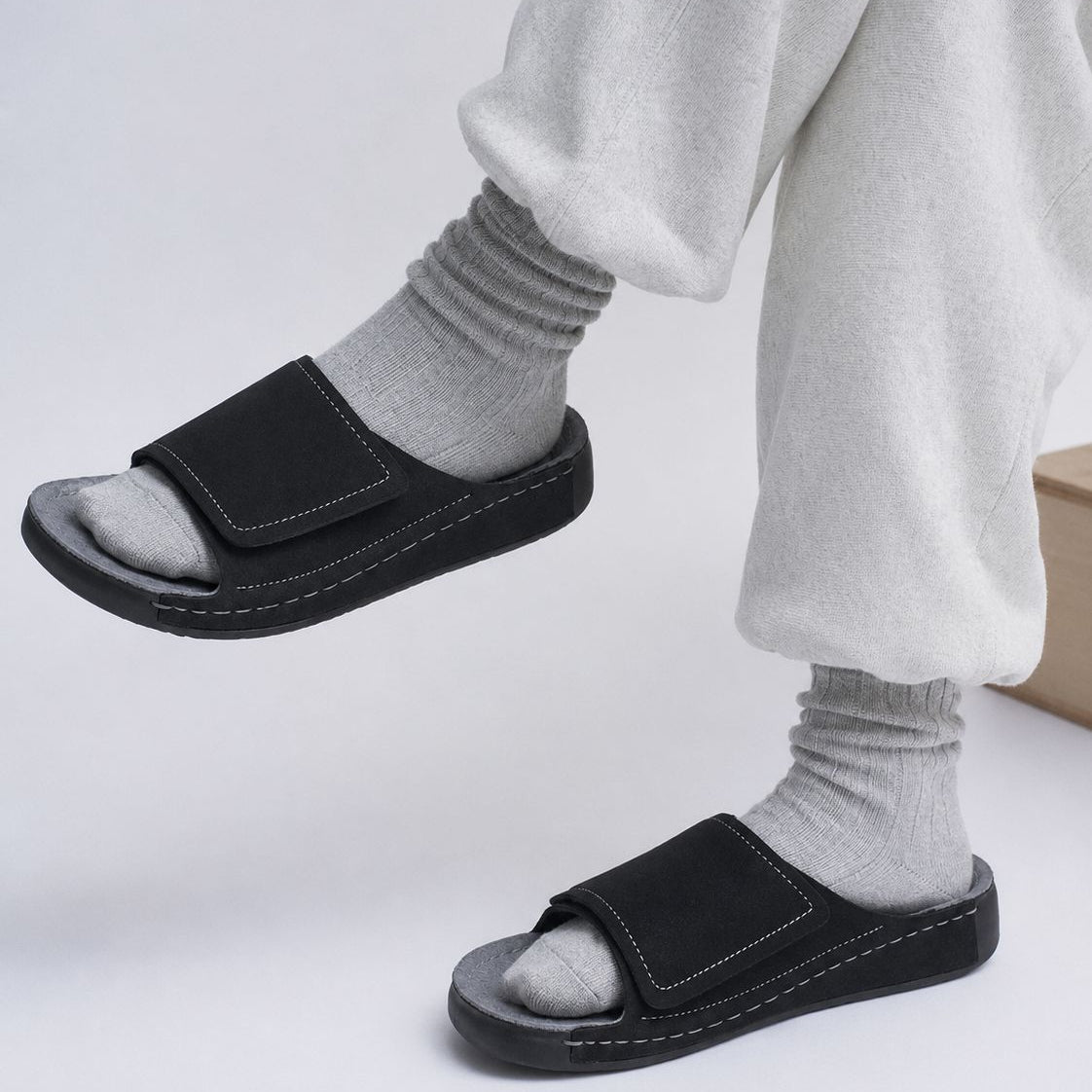 Velar : Premium Suede Sandal #color_black & blue