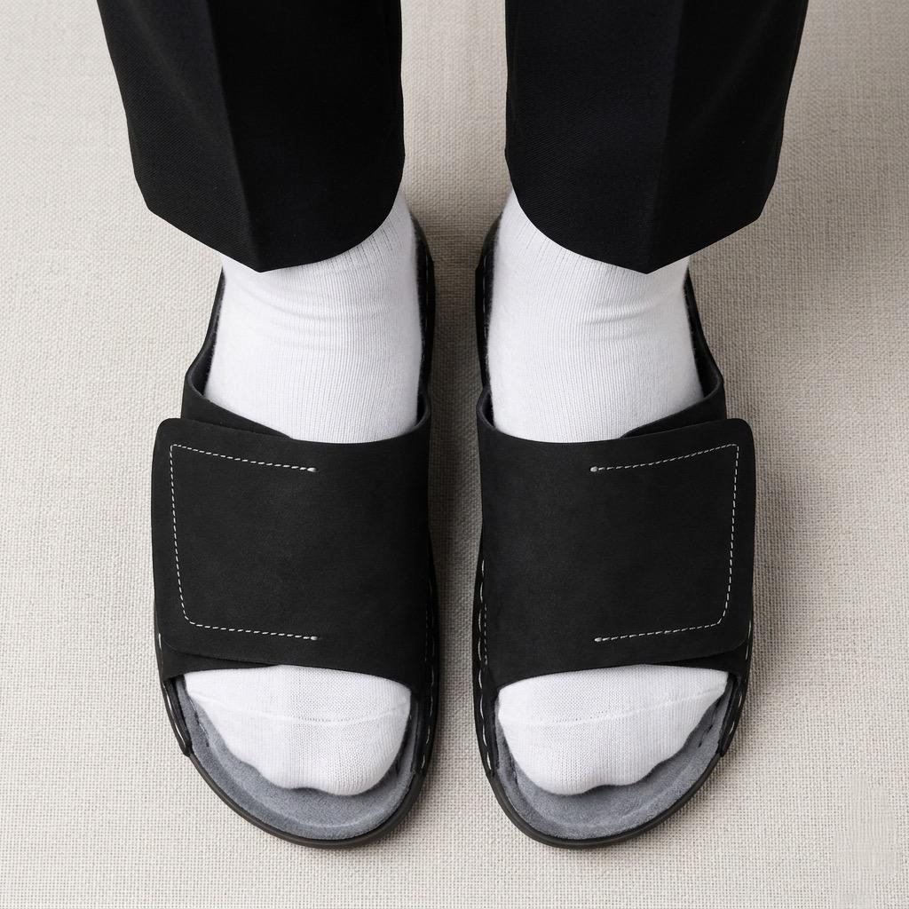 Velar : Premium Suede Sandal #color_black & blue