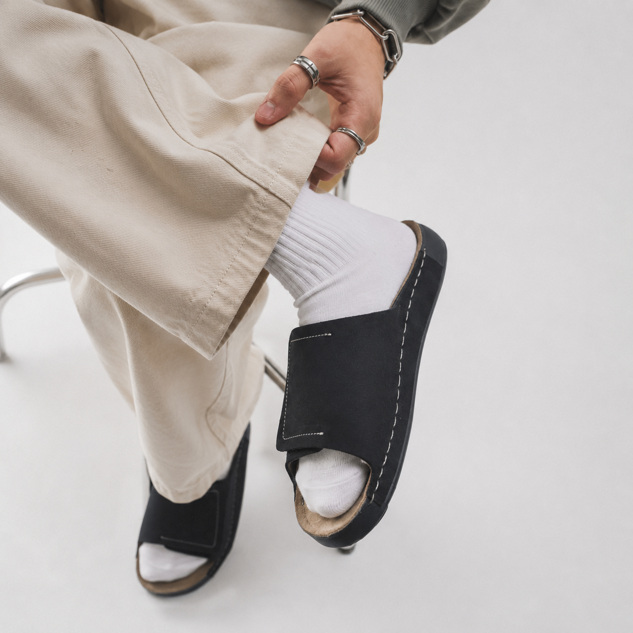Velar : Premium Suede Sandal #color_black & grey
