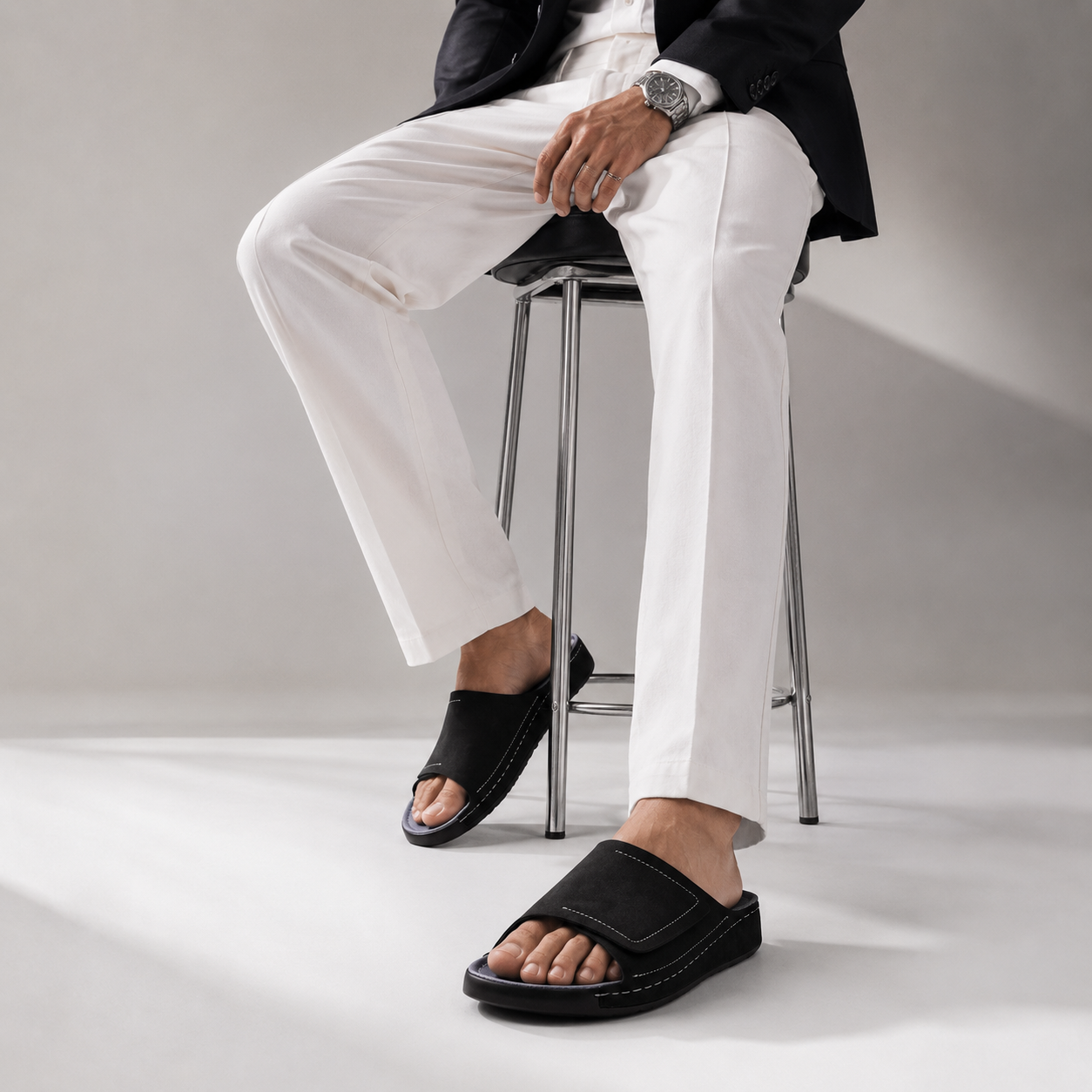 Velar : Premium Suede Sandal #color_black & blue